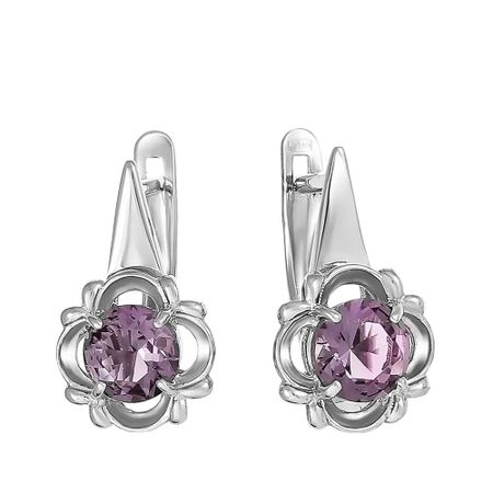 Серьги Цветок из серебра с аметистами
