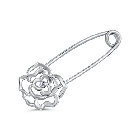 Серебряная булавка с фианитом и родированием