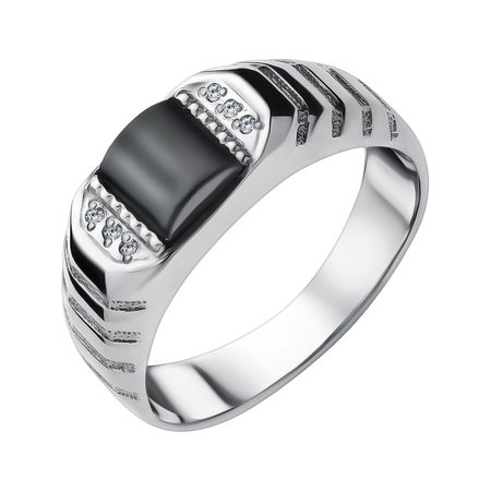 Серебряный перстень с ониксом и фианитами с родированием данил аркадьевич корецкий усмешка люцифера перстень иуды 4 роман