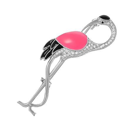 Брошь Фламинго из серебра с эмалью и фианитами для творчества lori вышивка пайетками фламинго