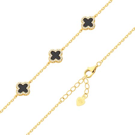 Серебряный браслет с пластиком и фианитами с позолотой