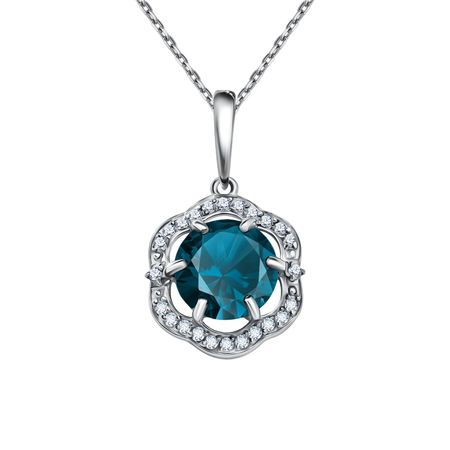 Серебряная подвеска с ювелирным кристаллом и фианитами с родированием