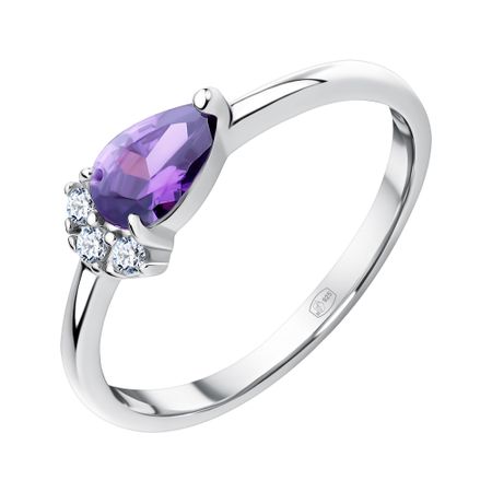 Серебряное кольцо с аметистами и фианитами с родированием