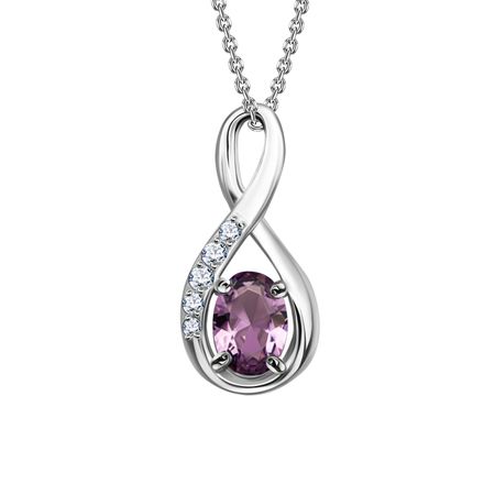 Серебряная подвеска с аметистом и фианитами с родированием