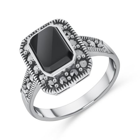 Серебряное кольцо с ониксом и марказитами SWAROVSKI с чернением