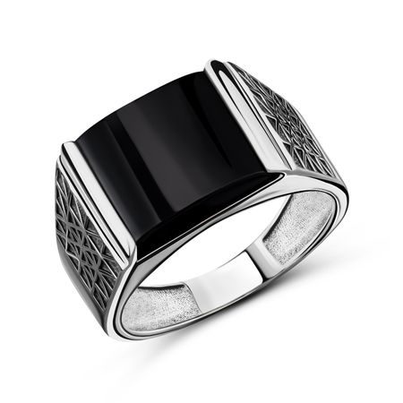 Серебряная печатка с ониксом и родированием с чернением