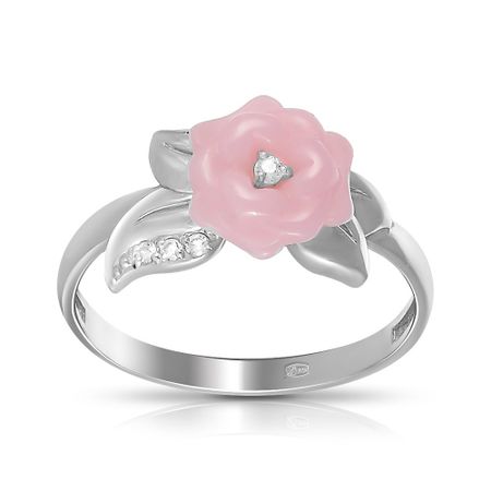 Кольцо Цветок из серебра с керамикой и фианитами