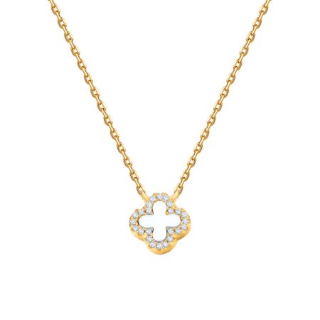 Серебряное колье с фианитами и пластиком с позолотой