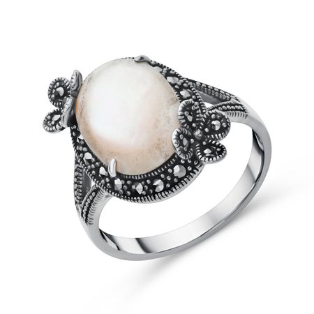 Серебряное кольцо с перламутром и марказитами SWAROVSKI с чернением