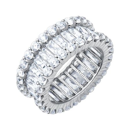 Серебряное кольцо с фианитами и платиновым покрытием