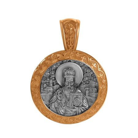 Серебряная подвеска Икона Святой Николай Чудотворец с позолотой и чернением