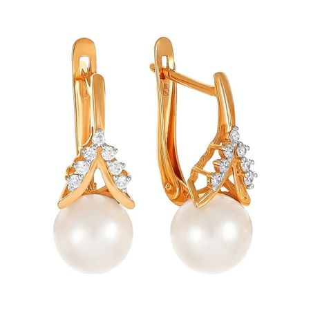 Серьги из золота с жемчугом и фианитами