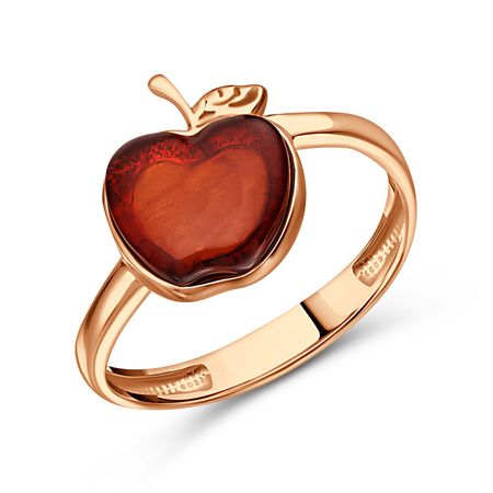 Серебряное кольцо Яблоко с янтарем и позолотой