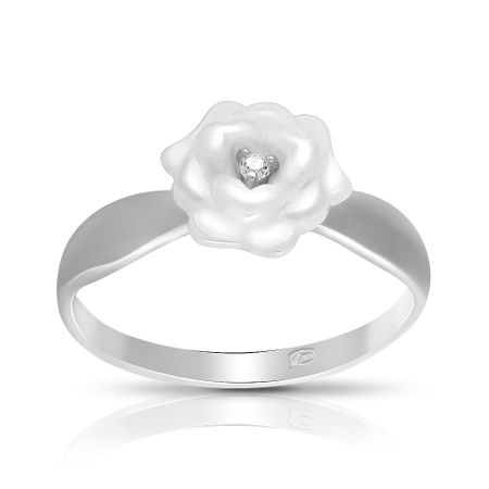 Кольцо Цветок из серебра с керамикой и фианитом