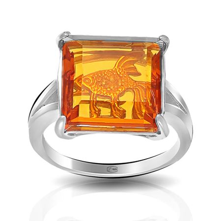 Кольцо Рыба из серебра с алпанитом и фианитами