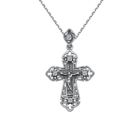 Серебряный крест с фианитами и чернением