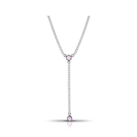 Серебряное колье с ювелирным кристаллом и фианитами с родированием