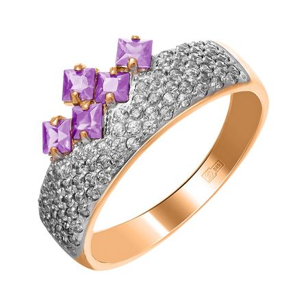 Кольцо из золота с аметистами и фианитами