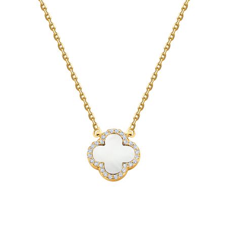 Серебряное колье с фианитами и пластиком с позолотой