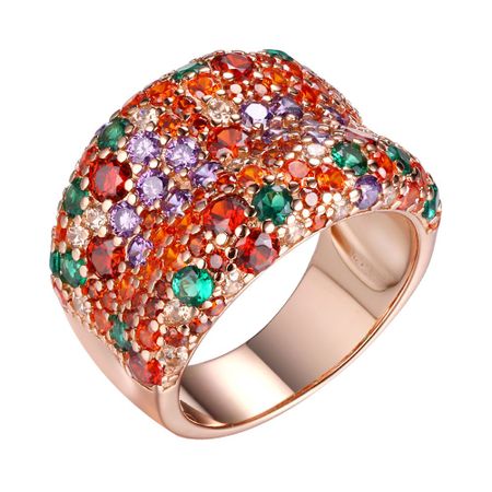 Серебряное кольцо со шпинелью и кристаллами с фианитами и позолотой