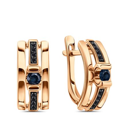 Золотые серьги с сапфирами и бриллиантами  с черным родированием