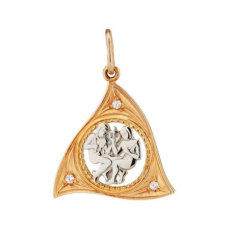 Золотая подвеска с фианитами со знаком зодиака Близнецы