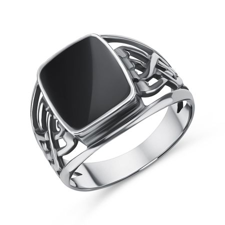 Серебряная печатка с обсидианом и чернением