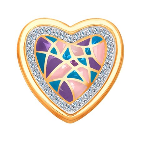 Золотая подвеска Сердце с эмалью и бриллиантами