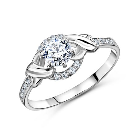 Серебряное кольцо с горным хрусталем и фианитами с родированием