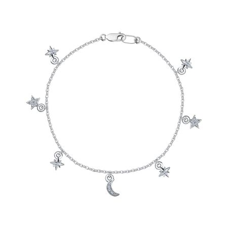 Серебряный браслет Луна и Звёзды с фианитами и родированием эрин хантер красная луна