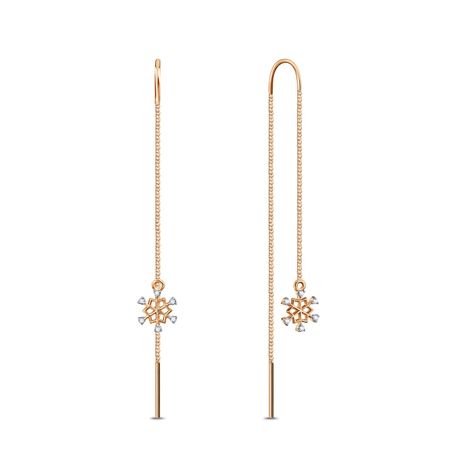 Золотые серьги Снежинка с фианитами