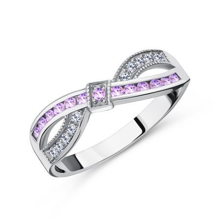 Серебряное кольцо с аметистами и фианитами с родированием