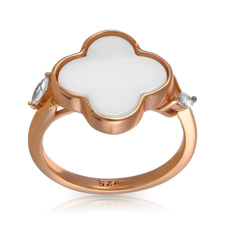 Серебряное кольцо с керамикой и фианитами из коллекции КЛЕВЕР