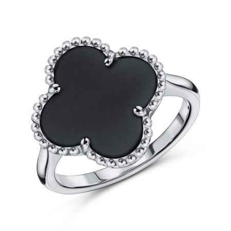 Серебряное кольцо с керамикой и родированием из коллекции КЛЕВЕР