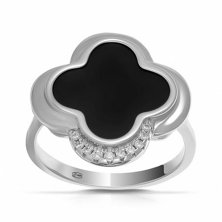 Серебряное кольцо с керамикой и фианитами из коллекции КЛЕВЕР