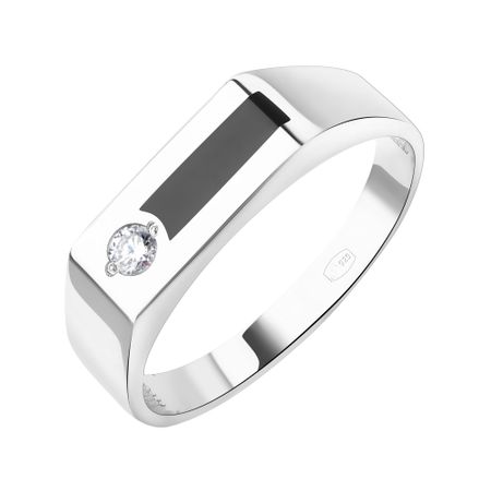 Серебряная печатка с эмалью и фианитом с родированием