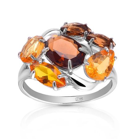 Серебряное кольцо с раухтопазом и цитринами