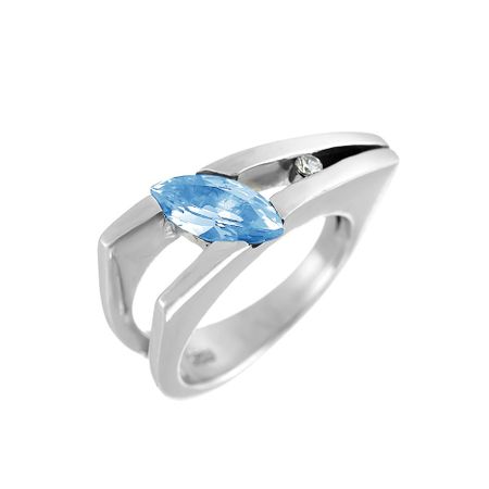 Серебряное кольцо с топазом и фианитом с родированием