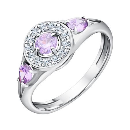 Серебряное кольцо с аметистами и фианитами