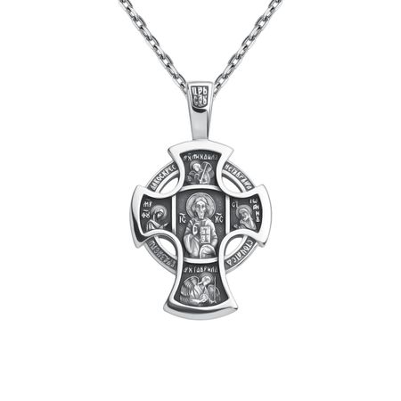 Серебряный крест Ангел-хранитель с платинированием и чернением