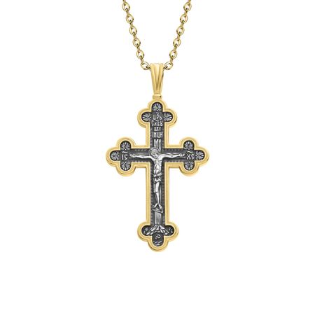 Серебряный крест Распятие Ангел Хранитель с позолотой и чернением