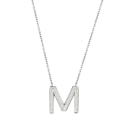 Серебряное колье буква М с глиттером