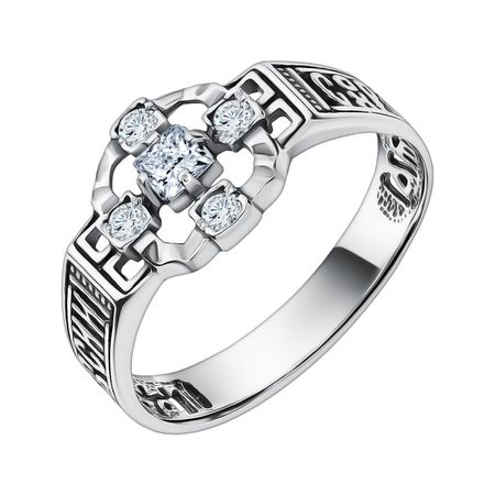 Серебряная печатка с фианитами и чернением