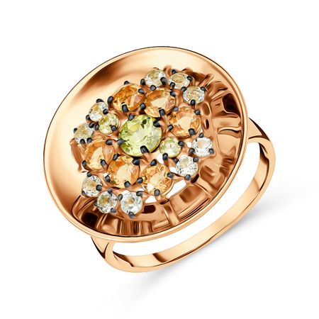 Золотое кольцо с хризолитами и цитринами с топазами