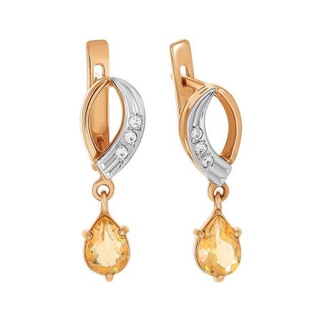 Серьги из золота с цитринами и фианитами