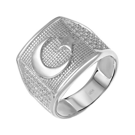 Серебряная печатка Полумесяц со звездой с родированием цепочка yoi со звездой и кристаллом 48 см