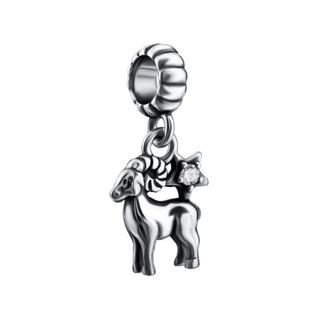 Серебряный шарм с фианитом и чернением со знаком зодиака Овен