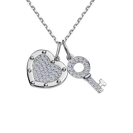Серебряная парная подвеска Сердце и ключ с фианитами