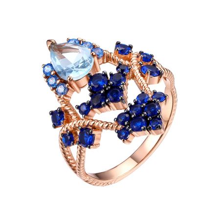 Серебряное кольцо с кварцем и шпинелью с фианитами и позолотой