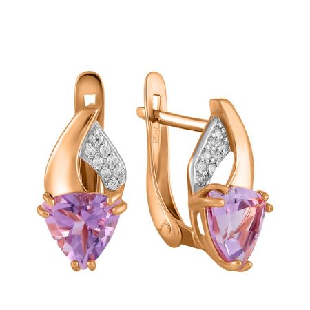 Серьги из золота с аметистами и фианитами